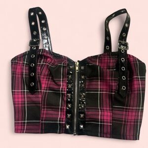 S. the Widow Pink and Black Plaid Crop Top